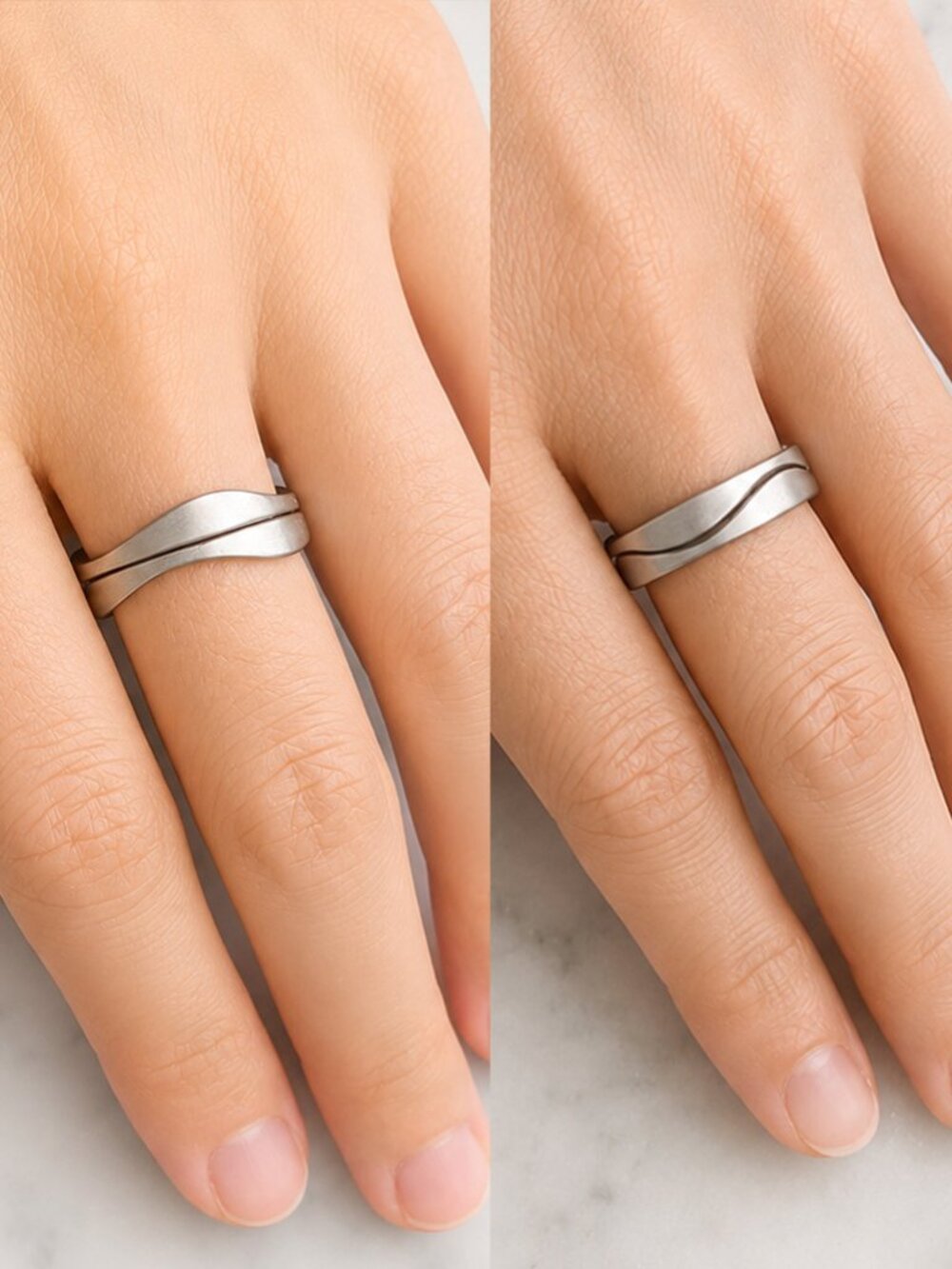 2-Piece Silver Tone Sculptural Wave Stacking Ring